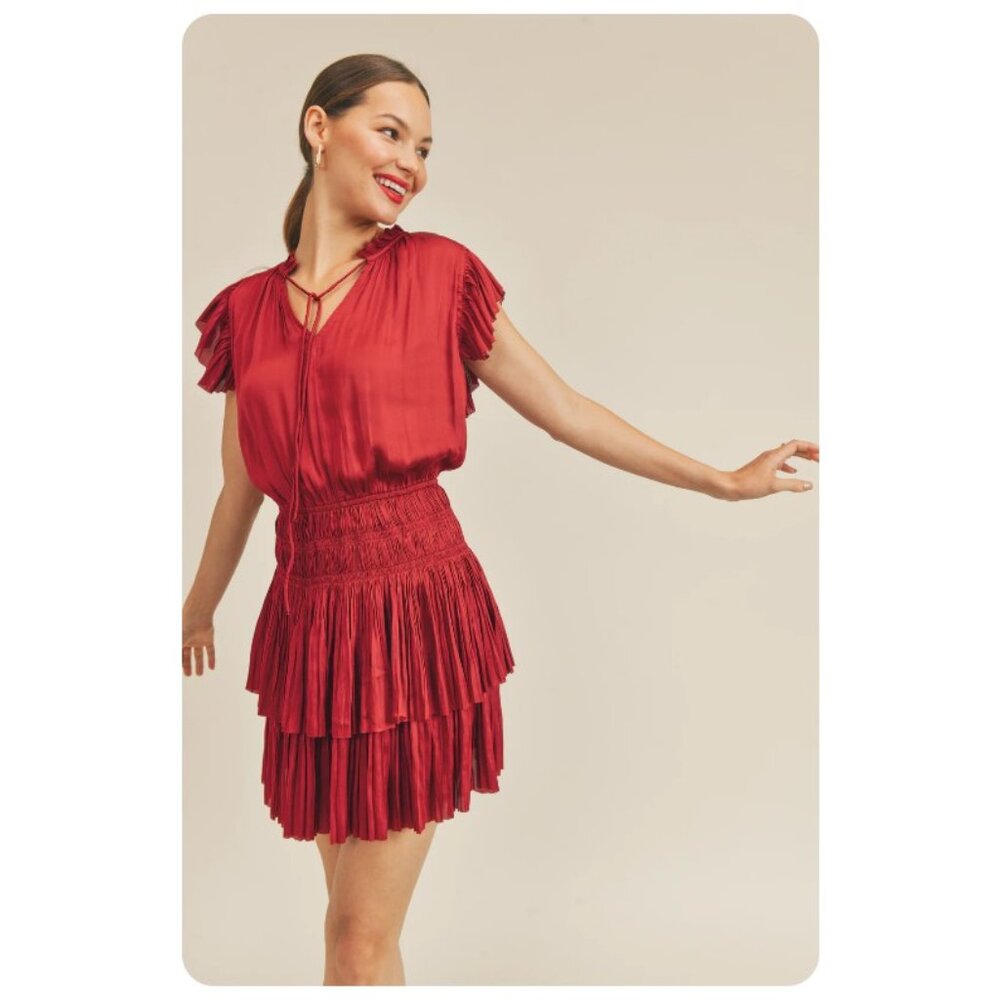 Reset Deep Red Gabrielle Satin Mini Dress sz L - Picture 3 of 12